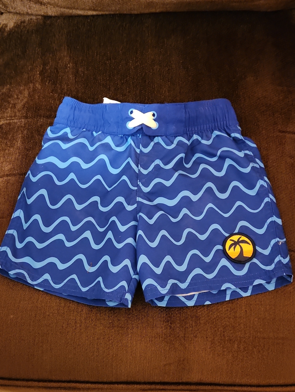 Cat & Jack Blue Wave Swim Shorts with Palm Patch